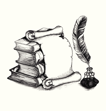 Academic and education set: books, scroll, pen