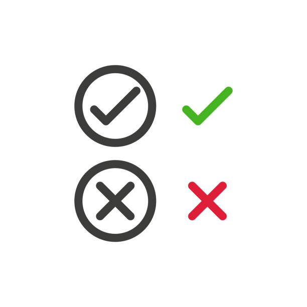 accepted or rejected, approved or disapproved, yes or no, right or wrong. vector illustration icons in flat design - check mark stock illustrations
