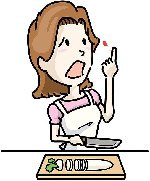 ilustrações de stock, clip art, desenhos animados e ícones de accident_cut-dedo - woman chopping vegetables