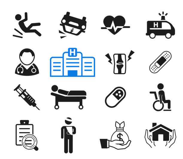 illustrations, cliparts, dessins animés et icônes de accidents et assurance-vie pour concept d’icône pour le traitement hospitalier. comment l’assurance-maladie avec le médecin. - handicap