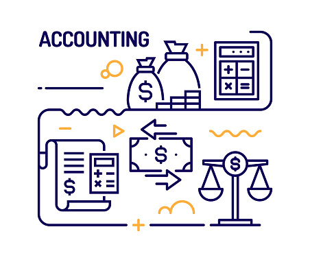 Accounting Concept, Line Style Vector Illustration