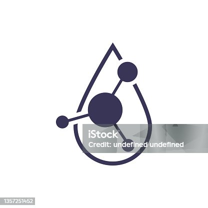 istock Acid molecule icon in flat style. Acid drop icon with molecule, line design 1357251452