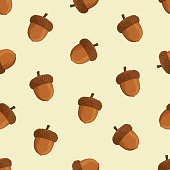 istock Acorn cartoon seamless pattern isolated vector illustration on white background. Oak tree fruit. Realistic cartoon acorn background. 1405625261
