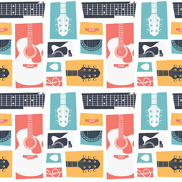Acoustic guitar collage pattern Vector seamless pattern country and western music stock illustrations