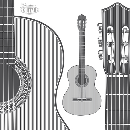 Acoustic Guitar in engraving style