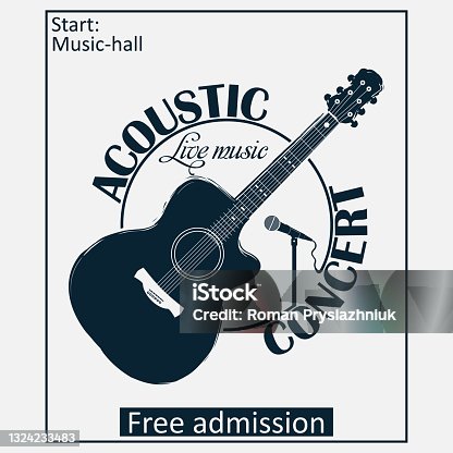 istock Acoustic musical concert poster with guitar and microphone. Vector 1324233483