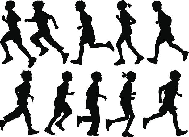 Active Kids A collection of active children silhouettes. running silhouettes stock illustrations
