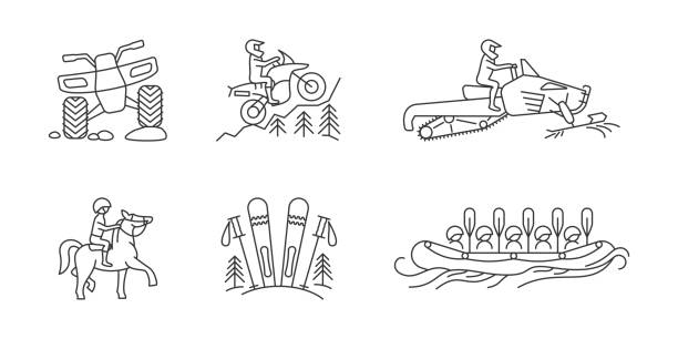 aktives linearsymbol set für den lebensstil - motorrad fluss stock-grafiken, -clipart, -cartoons und -symbole