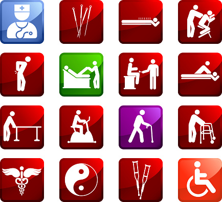 Acupuncture and physical therapy royalty free vector icon set