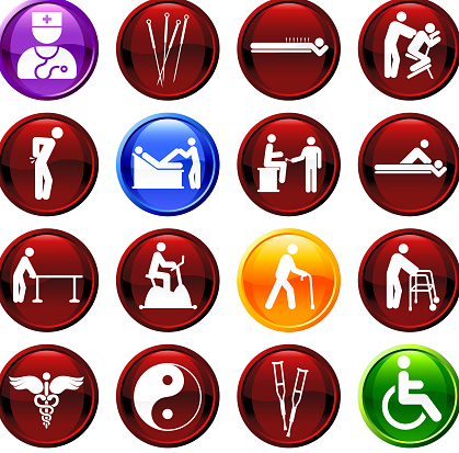Acupuncture and physical therapy royalty free vector icon set
