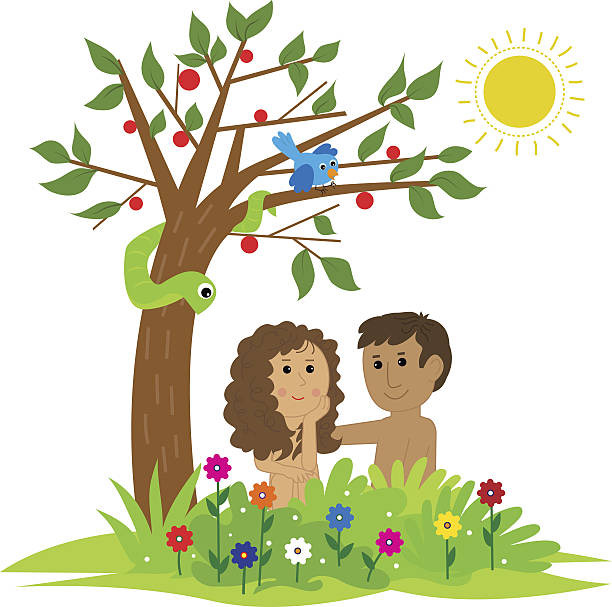 adam and eve - cartoon of the enticing women stock illustrations.