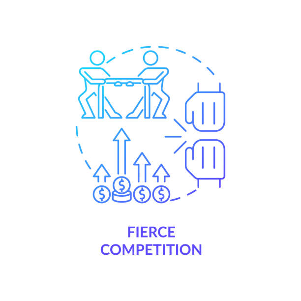 Adaptability to business landscape change blue gradient concept icon Fierce competition blue gradient concept icon. Market rivalry between businesses. Startup launch challenges abstract idea thin line illustration. Vector isolated outline color drawing angry general manager stock illustrations