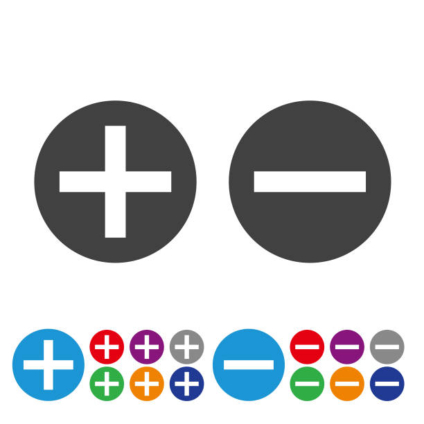 Add and Subtract Icons - Graphic Icon Series Add, Subtract, button，battery plus sign stock illustrations
