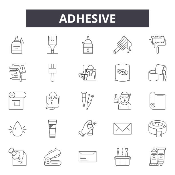 Adhesive line icons, signs, vector set, linear concept, outline illustration Adhesive line icons, signs, vector set, outline concept linear illustration glue stick stock illustrations