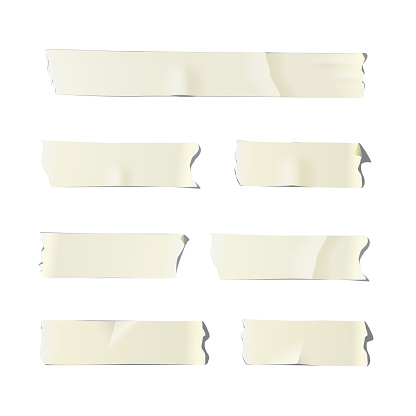 Adhesive or masking tape pieces isolated on white background. Vector design elements.
