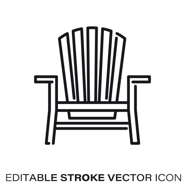 adirondack stuhl vektorlinie symbol - liegestuhl stock-grafiken, -clipart, -cartoons und -symbole