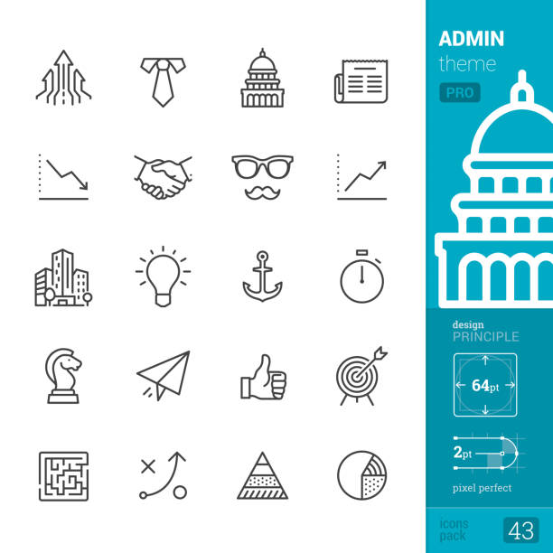 Administration, outline icons - PRO pack Business and Administration theme.

Single line Pro Pack contains the following icons:
• Growing Arrows, Necktie and White collar, Capitol Building - Washington DC, Newspaper;
• Graph Down, Handshake icon, Eyeglasses and Mustache, Graph Up;
• Financial Building, Light bulb (Idea icon), Anchor, Stopwatch;
• Chess Knight, Paper Airplane, Thumbs Up, Sports Target;
• Maze icon, Strategy, Maslow Pyramid, Pie Chart.

PIXEL PERFECT DESIGN PRINCIPLE — pixel grid alignment, all the icons are designed in 64x64 pt square, stroke weight 2 pt.

>> Take a look at the complete PRO packs collection https://www.istockphoto.com/collaboration/boards/bWuaNNNEwE-iQ8JnJpMYMg maze icons stock illustrations