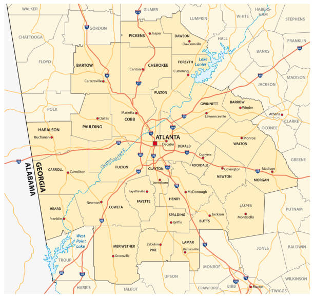 administrative and political road map of the Atlanta metropolitan area ​​georgia administrative and political road map of the Atlanta metropolitan area ​​georgia atlanta stock illustrations