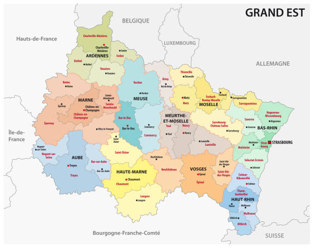 administrative map of the new french region grand est administrative map of the new french region grand est lorraine stock illustrations