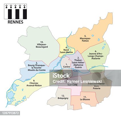 istock administrative vector map of Breton capital Rennes, France 1287913872