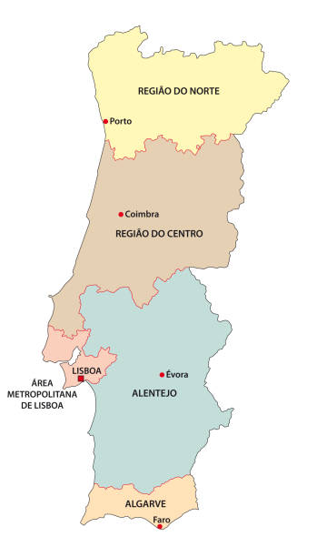 ilustrações de stock, clip art, desenhos animados e ícones de administrative vector map of the five regions of portugal - alentejo