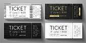 istock Admission ticket template set. Vector stripe tear-off entrance ticket with abstract line on black and white background 1324552103