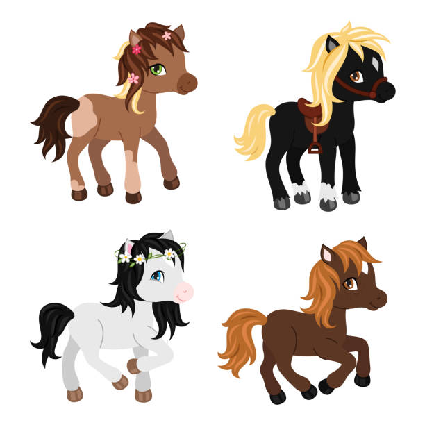 Adorable cartoon horses characters. Adorable cartoon horses characters. Vector illustration pony stock illustrations