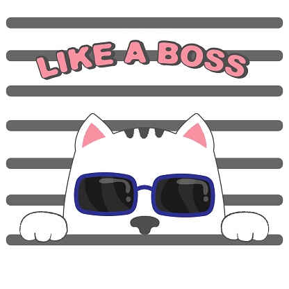 Adorable cat in sunglasses, like a boss. Cool kids graphics for t-shirts. Greeting card. Vector illustration. vector