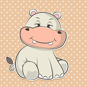 Adorable cute cartoon hippopotamus baby. Modern hippo flat style. Graphic element for kids, greeting card, cover, poster and t-shirt. Vector illustration.