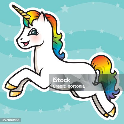istock Adorable Kawaii Rainbow Unicorn Character 492880458