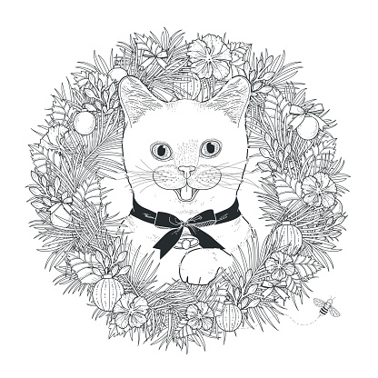 Adorable Kitty Coloring Page Stock Illustration - Download Image Now