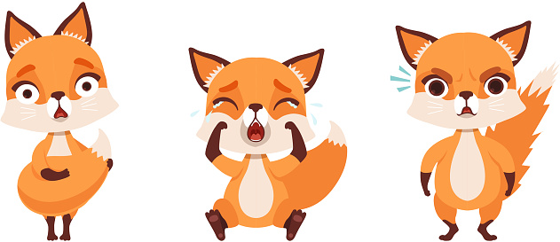 Adorable Little Fox in Various Emotions Set, Lovely Baby Animal Cartoon Character Vector Illustration