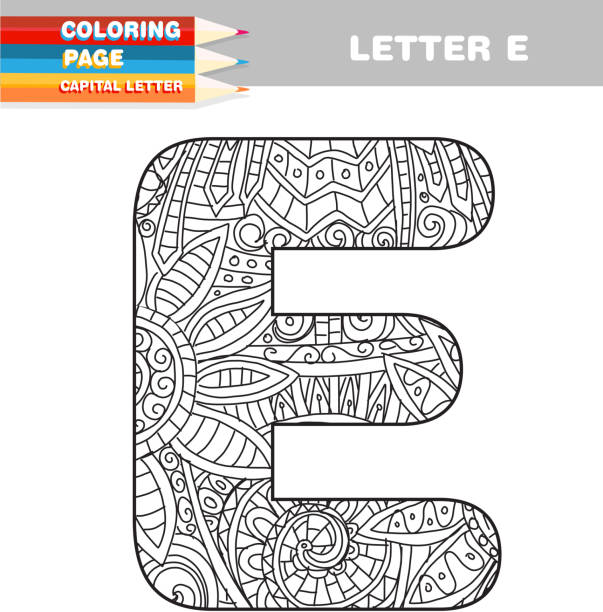 Adult Coloring book capital letters hand drawn template Adult Coloring book capital letters hand drawn template coloring book pages templates stock illustrations
