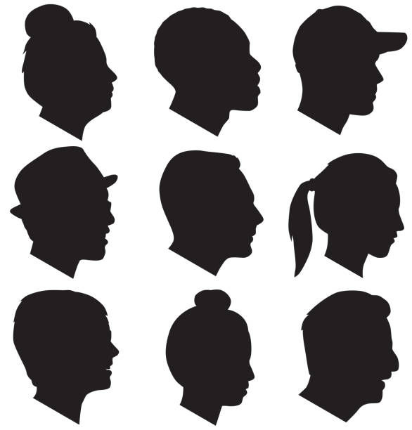 Adult Head Silhouettes Vector silhouettes of nine adult head silhouettes. headwear stock illustrations