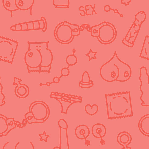 stockillustraties, clipart, cartoons en iconen met adult store sex toys items seamless vector background - vibrator