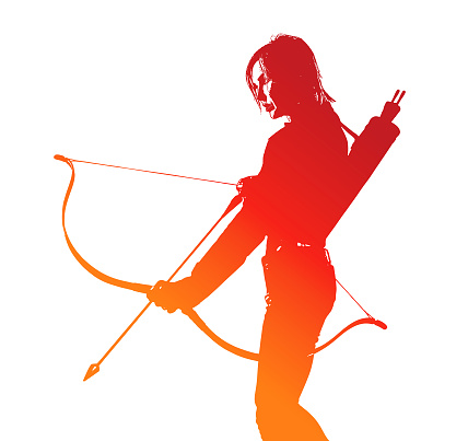 Adult woman aiming bow and arrow