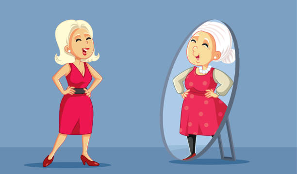 Adult Woman Gracefully Aging Concept Vector Illustration Confident lady having a positive attitude about growing old cartoon of a wrinkled old lady stock illustrations