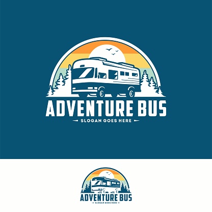 adventure bus illustration design, print, stamp, patch or tee. Adventure bus typography design