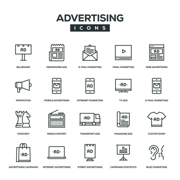 Advertising Line Icon Set Advertising Line Icon Set poster icons stock illustrations