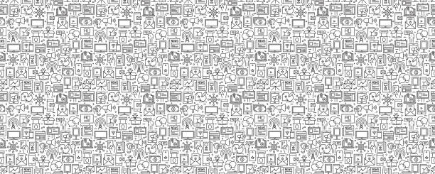 Advertising Related Seamless Pattern and Background with Line Icons Advertising Related Seamless Pattern and Background with Line Icons newspaper symbols stock illustrations