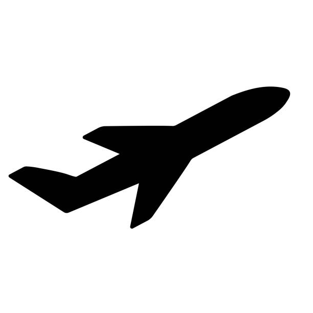 Aeroplane side view icon Simple black silhouette symbol or icon isolated on white background airplane silhouettes stock illustrations