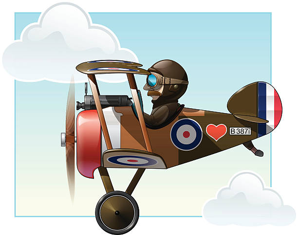 WW1 Aeroplane Toys - Vickers Vector cartoon illustration of the British WWI fighter biplane Vickers flying. drawing of fighter planes stock illustrations