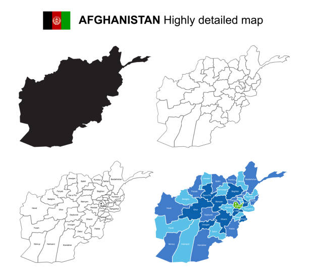 ilustraciones, imágenes clip art, dibujos animados e iconos de stock de afganistán - mapa político altamente detallada del vector aislado con regiones, provincias y capitales. todos los elementos están separados en capas editables eps 10. - afghanistan