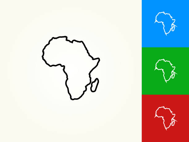 아프리카 대륙 검은 선 선형 아이콘 - 아프리카 stock illustrations