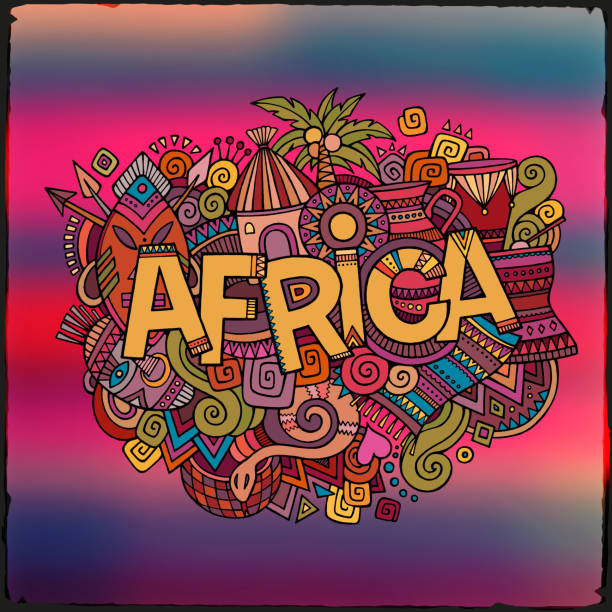 Africa hand lettering and doodles elements background Africa hand lettering and doodles elements background. Vector illustration african warrior symbols drawing stock illustrations