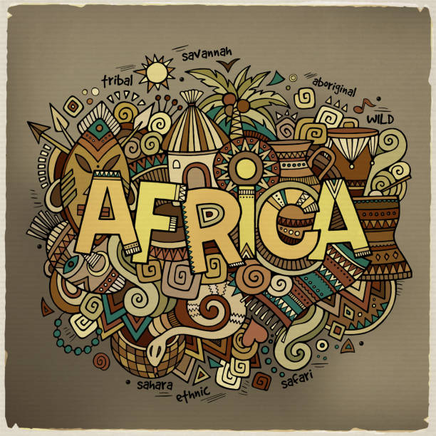 Africa hand lettering and doodles elements background Africa hand lettering and doodles elements background. Vector illustration african warrior symbols drawing stock illustrations
