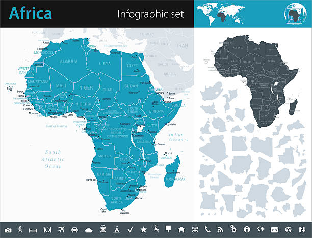 африка-инфографика карта-иллюстрация - nigeria stock illustrations
