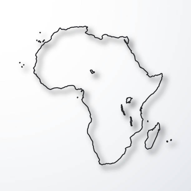 afrika haritası - siyah beyaz zemin üzerine gölge ile anahat - comoros stock illustrations