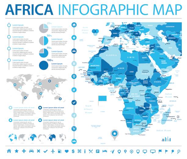stockillustraties, clipart, cartoons en iconen met afrika kaart - info grafische vectorillustratie - gabon