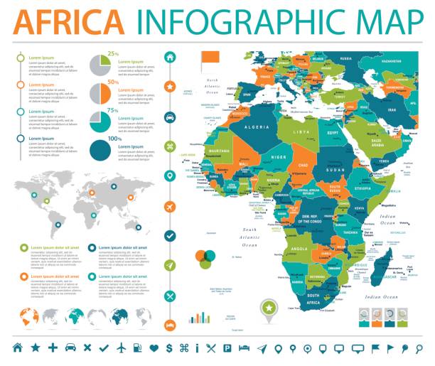 stockillustraties, clipart, cartoons en iconen met afrika kaart - info grafische vectorillustratie - gabon